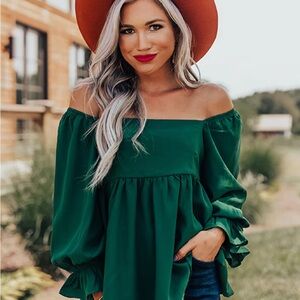 Entro Green Off-Shoulder Blouse